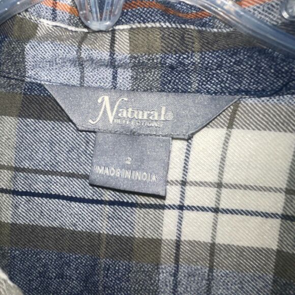 Natural Reflections Flannel Shirt Dress Navy Green size 2 - Picture 2 of 5
